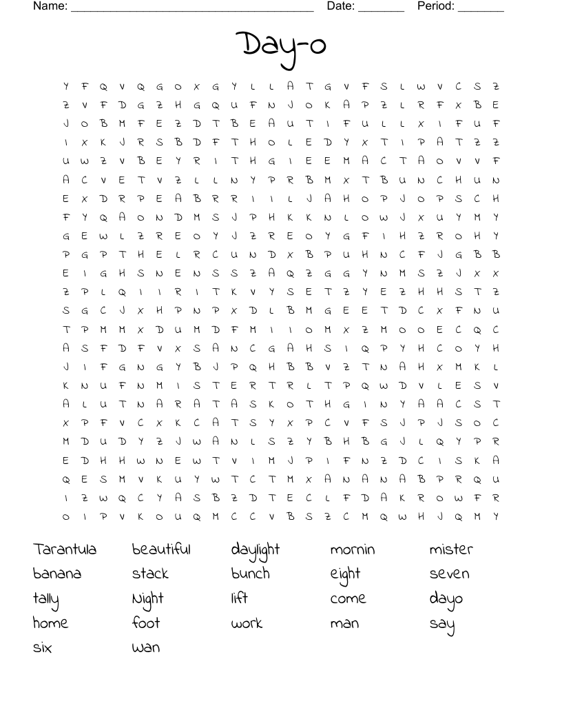 Day-o Word Search