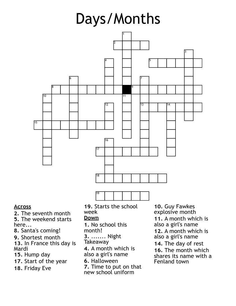 Days/Months Crossword
