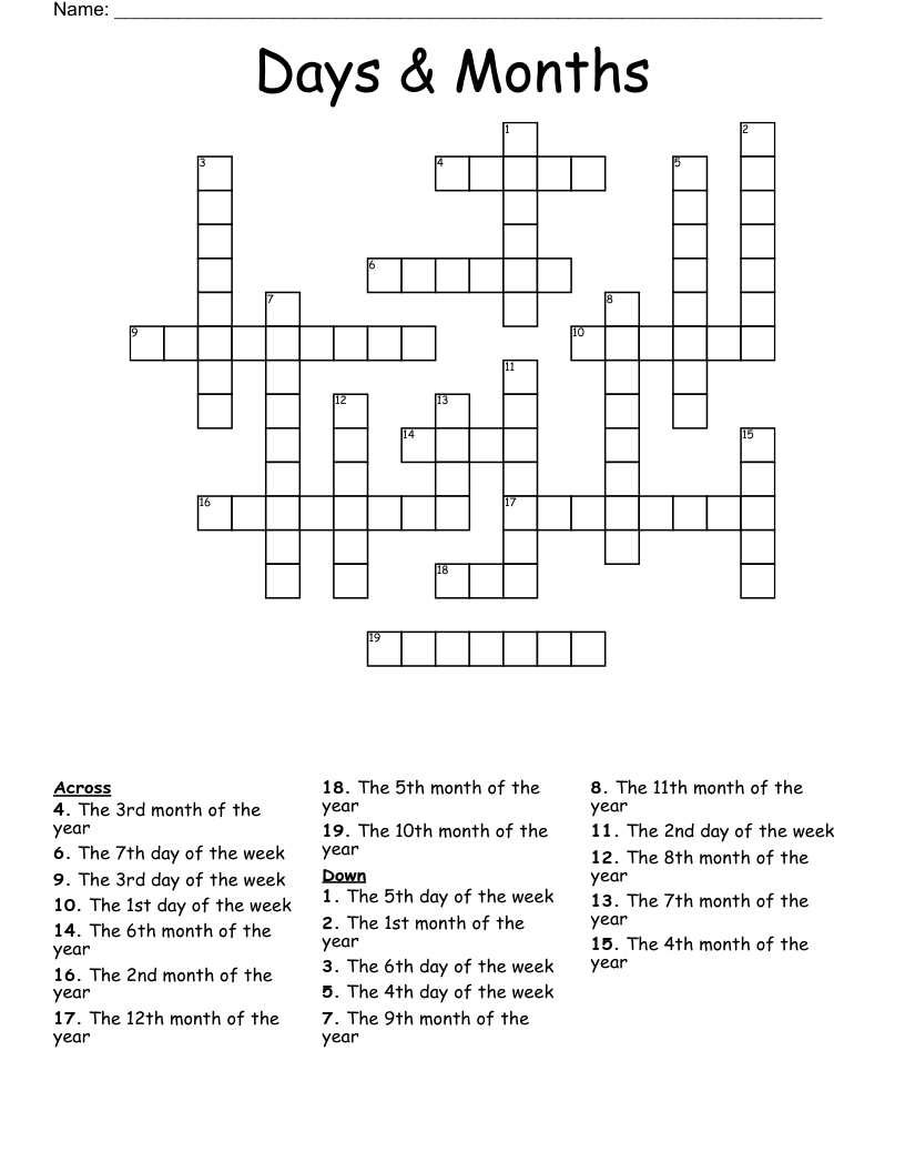 Days & Months Crossword