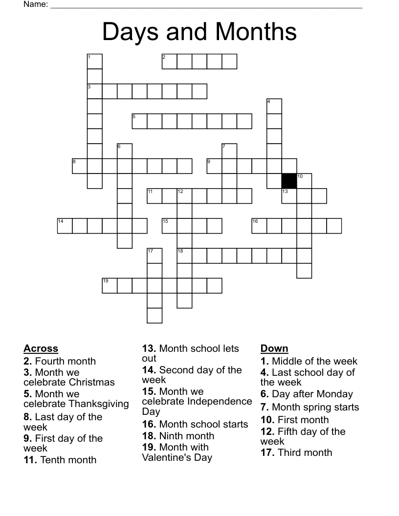 Days and Months Crossword