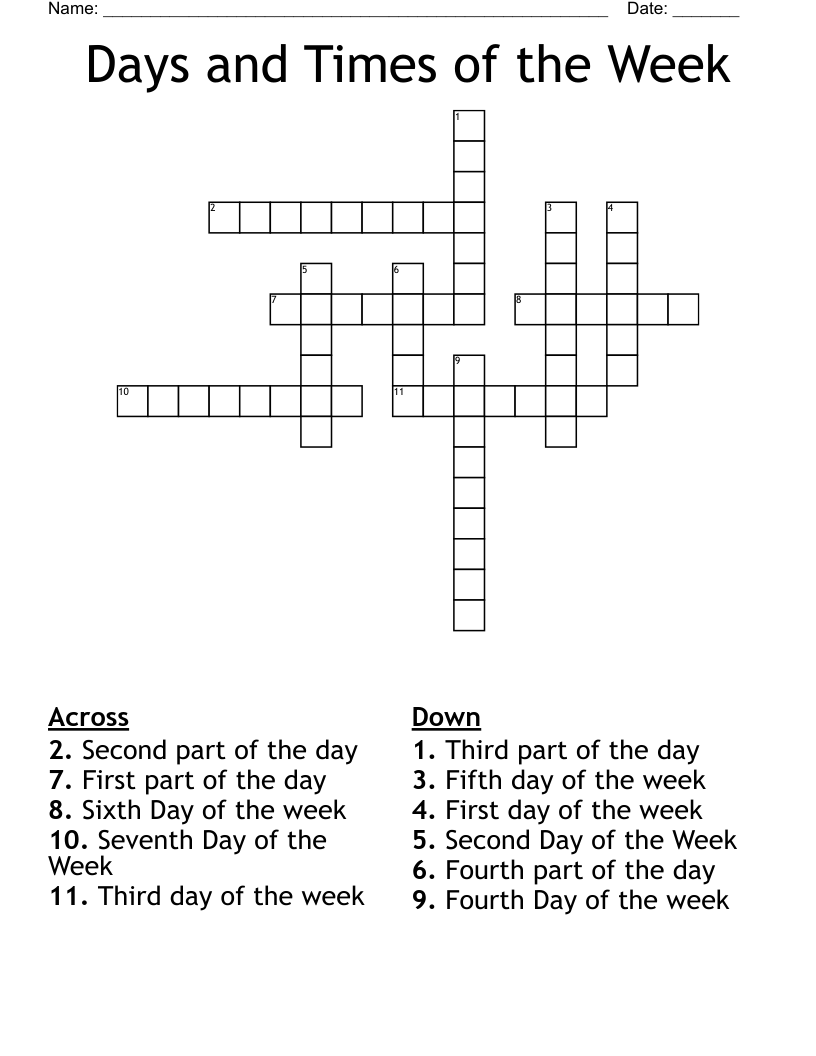 Days and Times of the Week Crossword