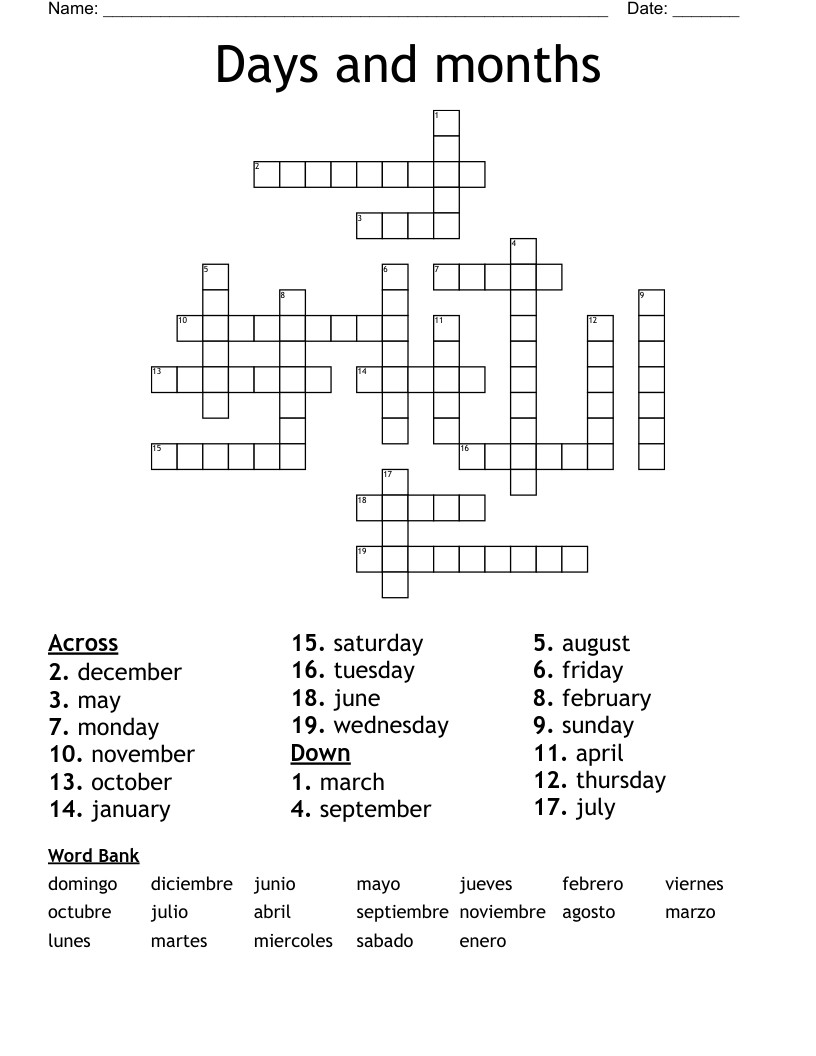 Days and months Crossword