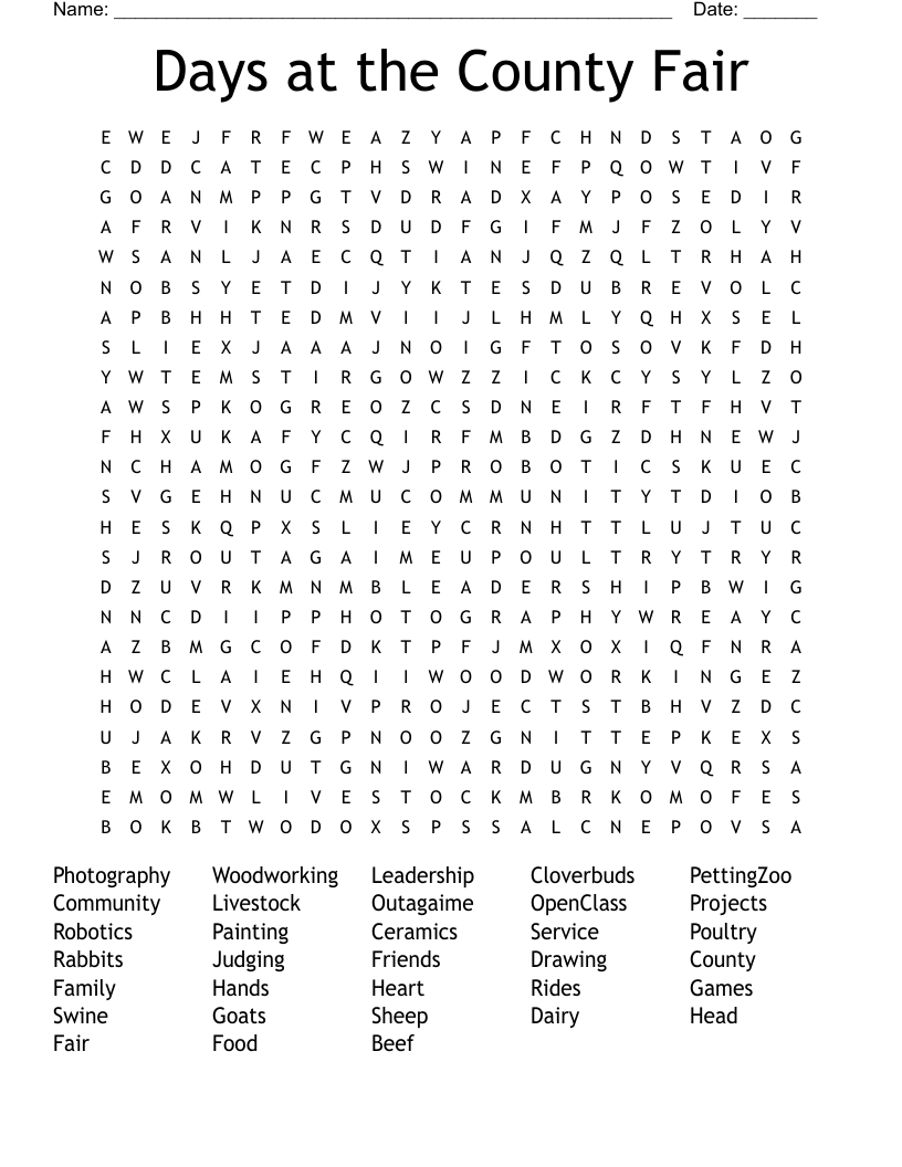Days at the County Fair Word Search