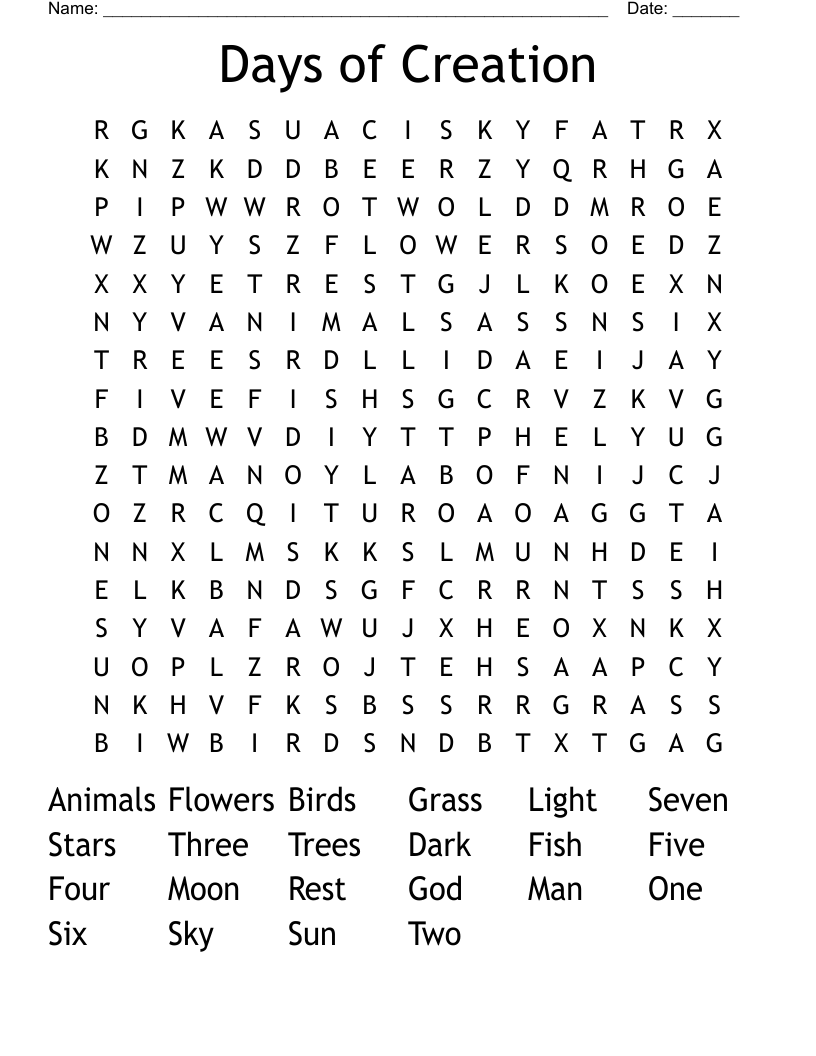 Days of Creation Word Search