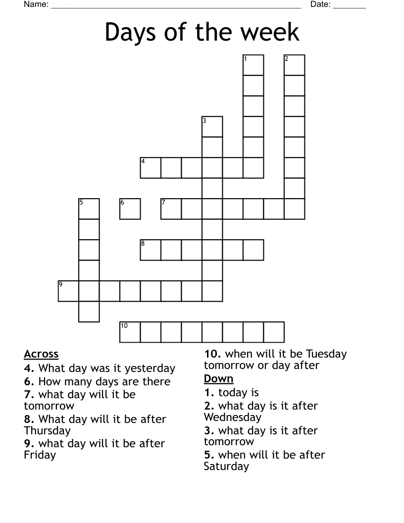 Days of the week  Crossword