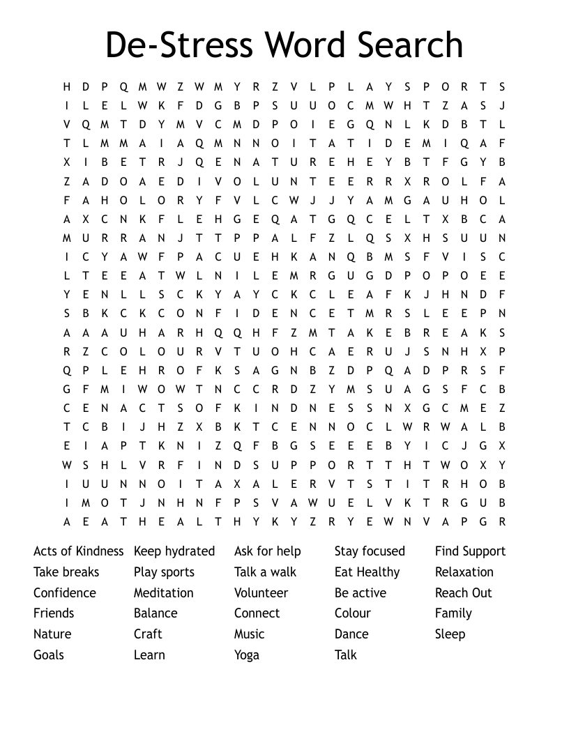 De-Stress Word Search