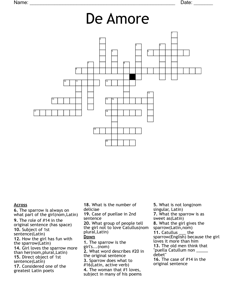 De Amore Crossword