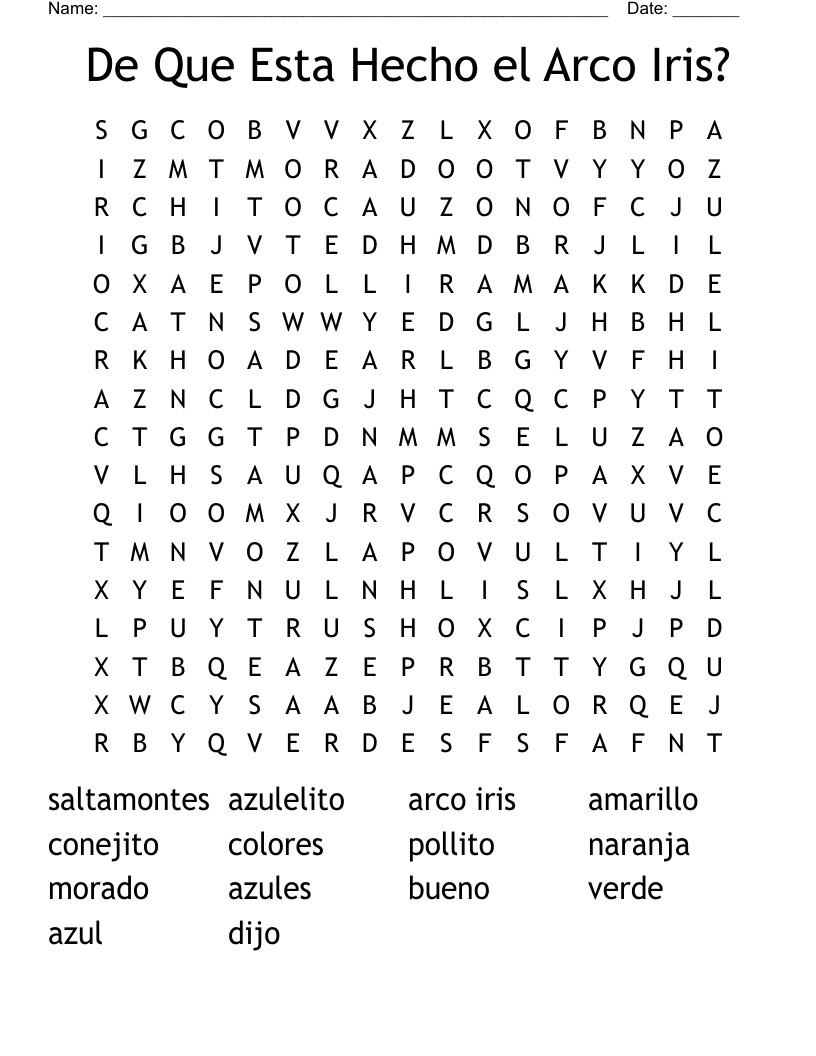De Que Esta Hecho el Arco Iris? Word Search