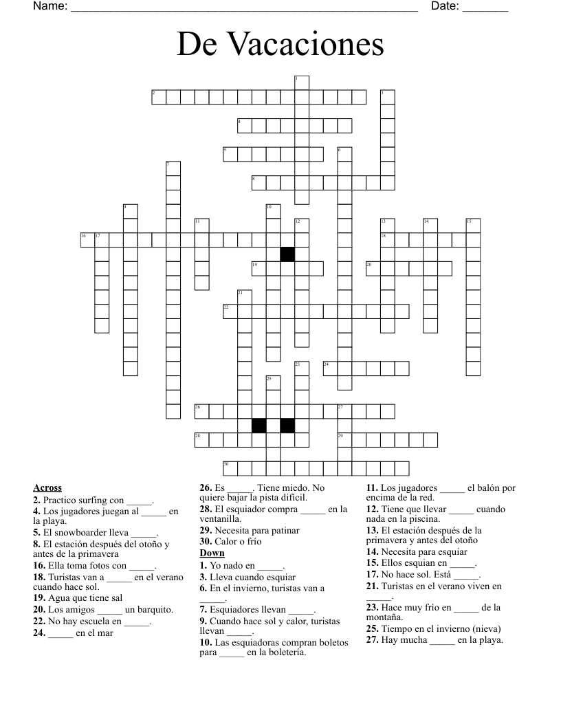 De Vacaciones Crossword