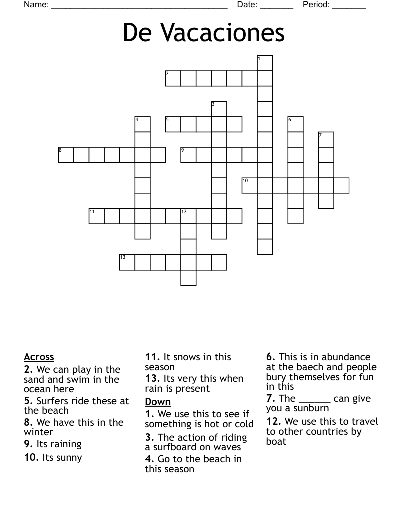 De Vacaciones Crossword