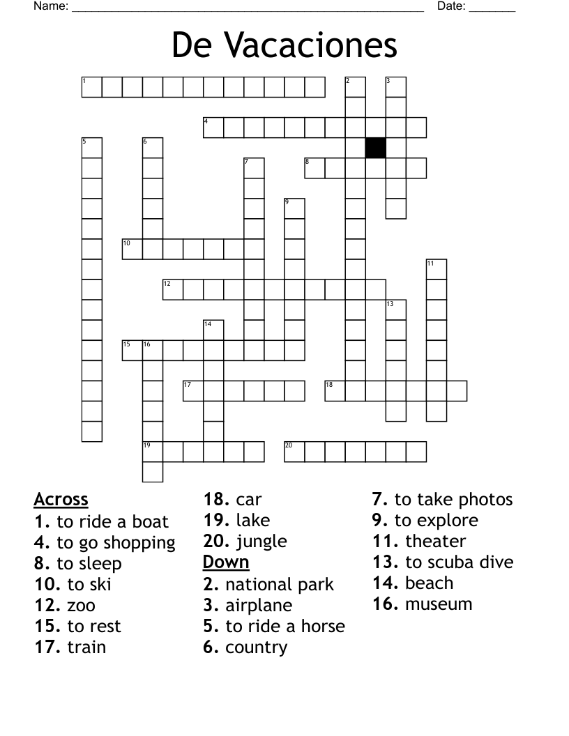 De Vacaciones Crossword