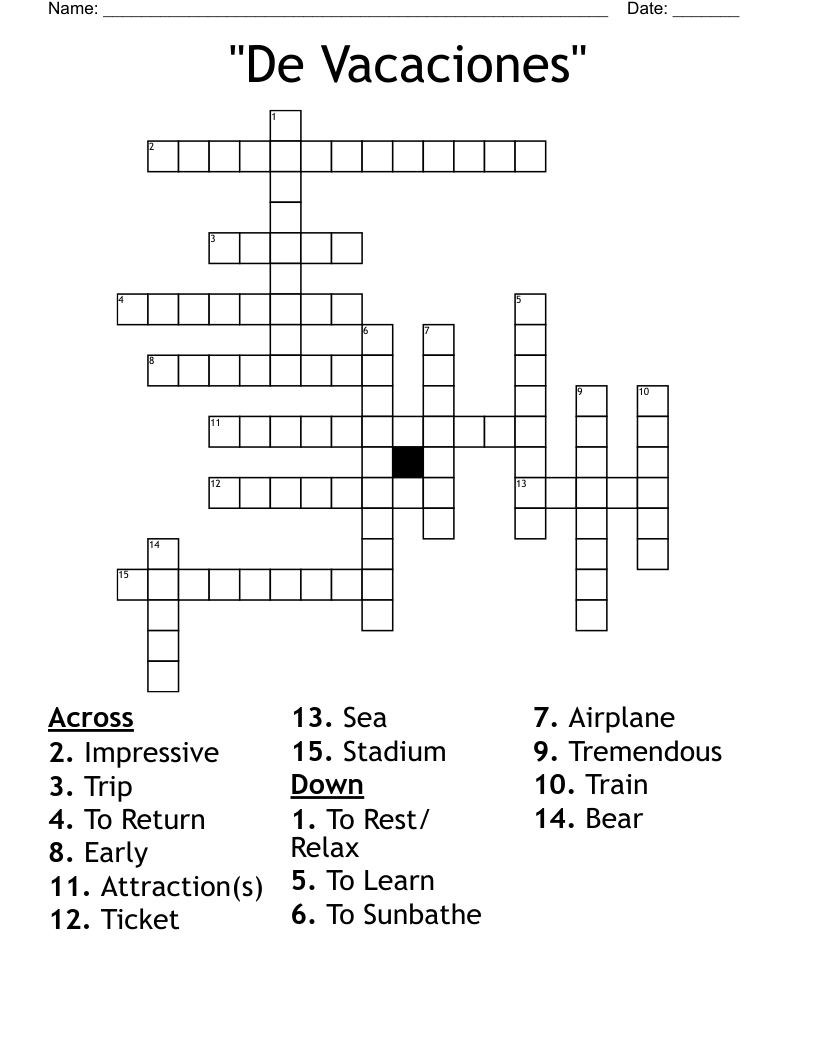 "De Vacaciones" Crossword