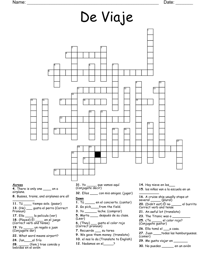 De Viaje Crossword