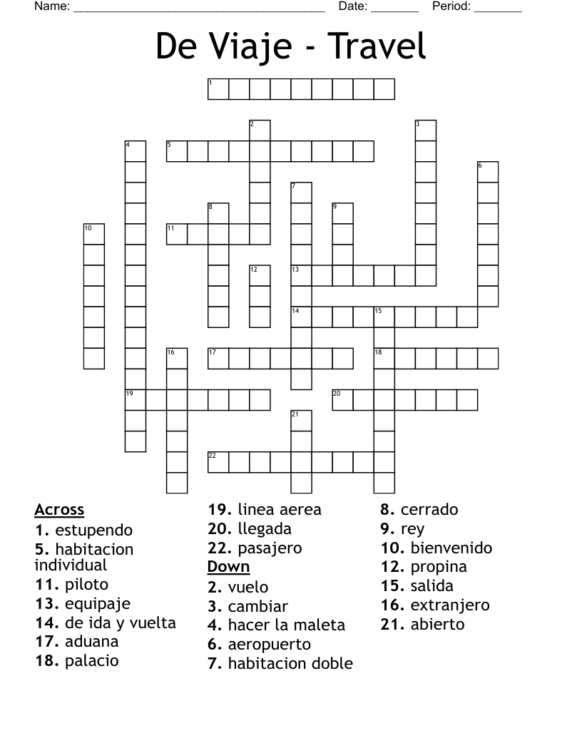 De Viaje - Travel Crossword