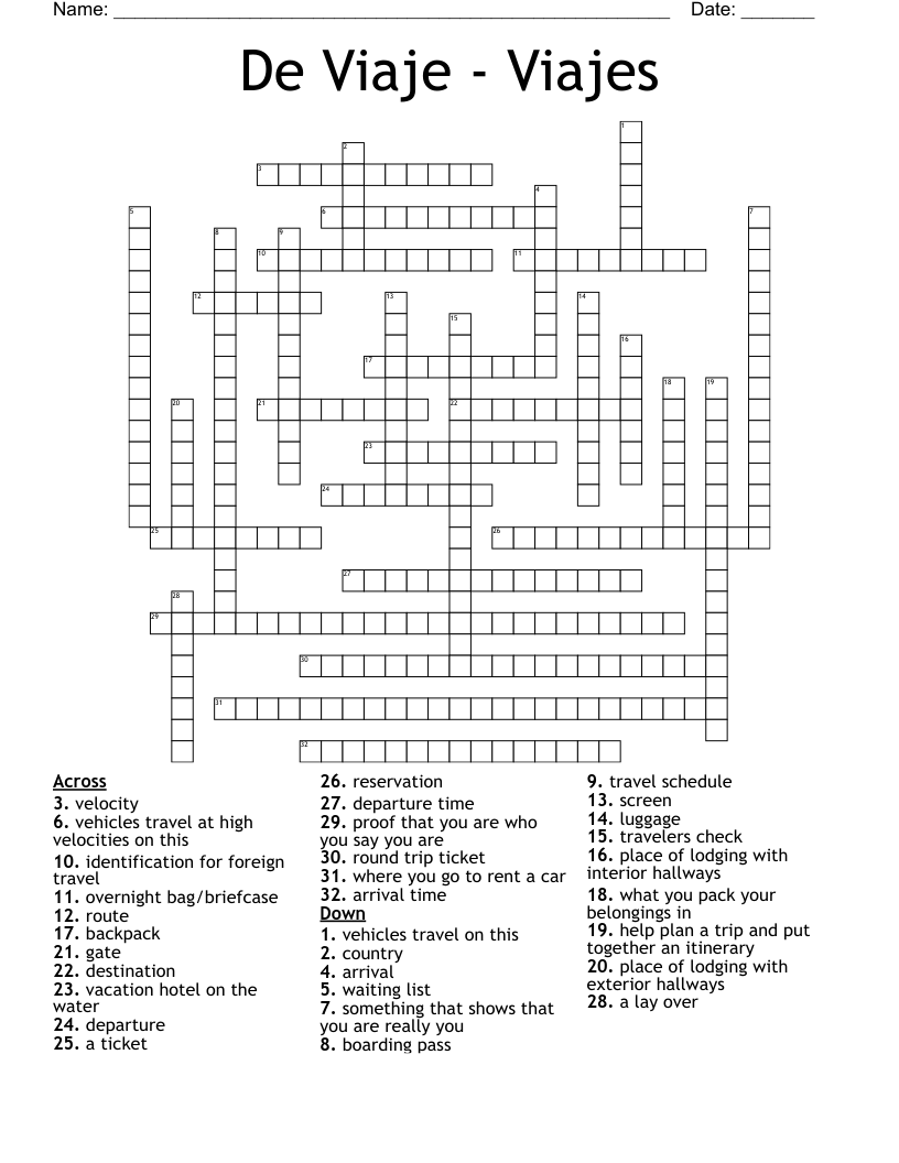 De Viaje - Viajes Crossword