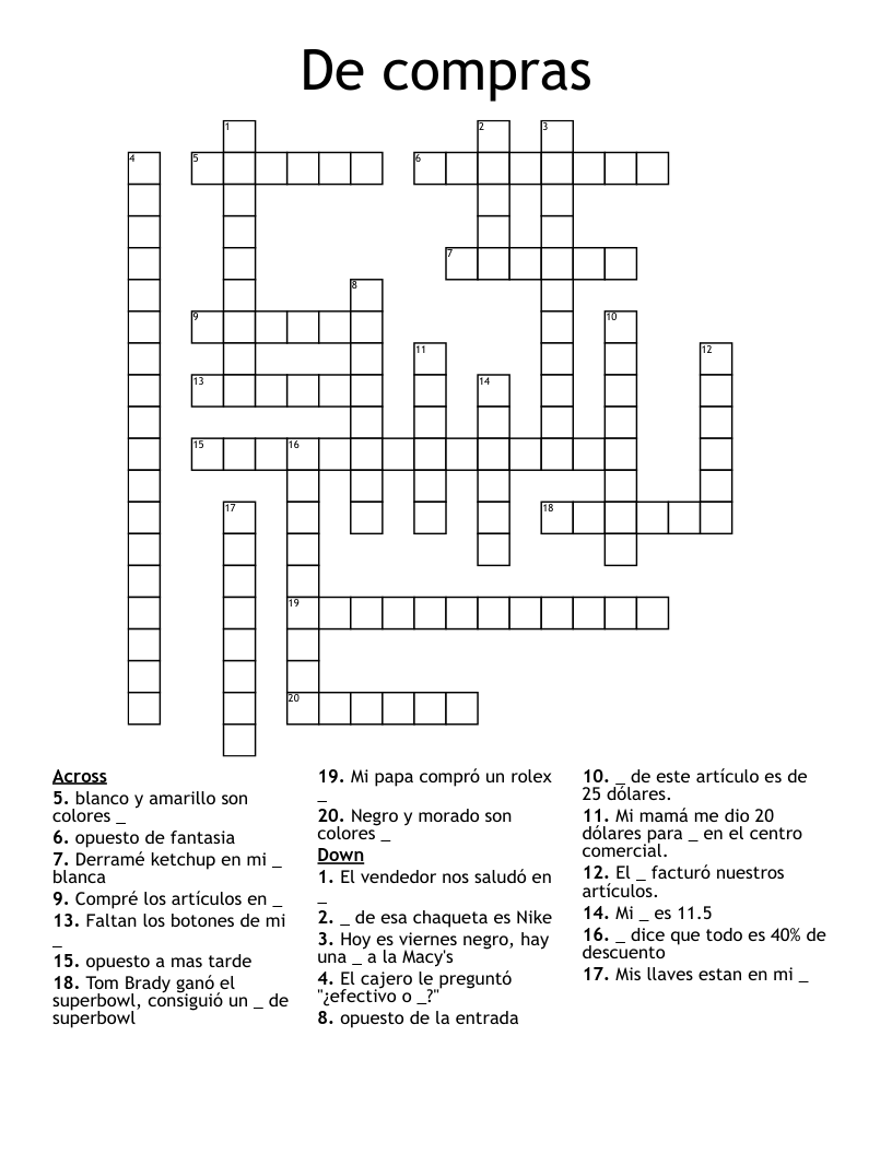 De compras  Crossword