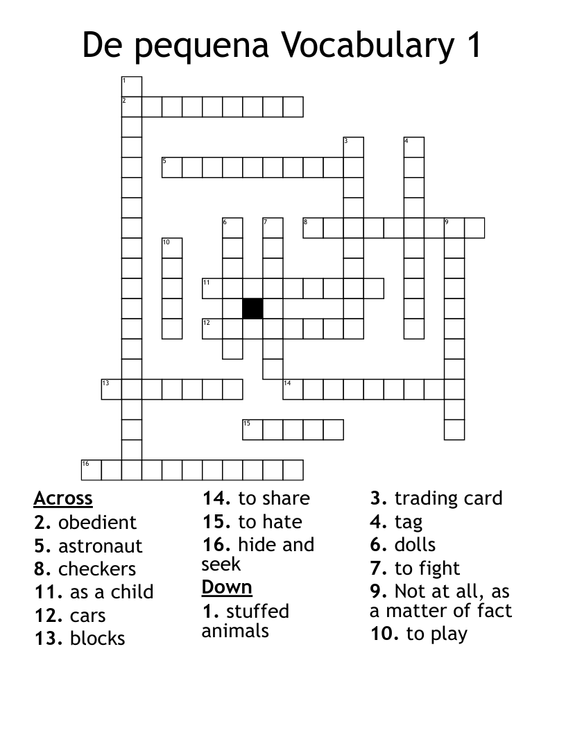 De pequena Vocabulary 1 Crossword