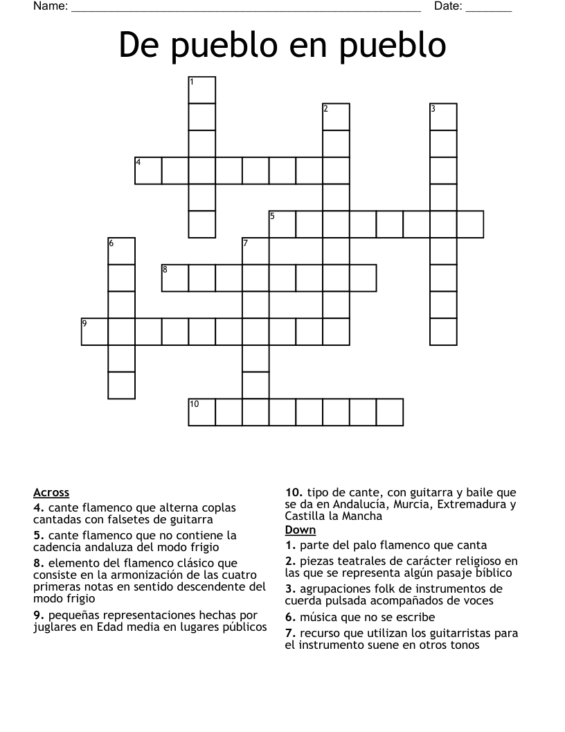De pueblo en pueblo Crossword