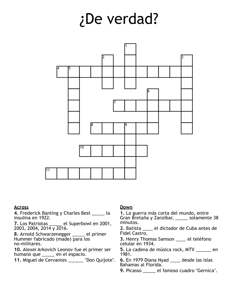 ¿De verdad? Crossword