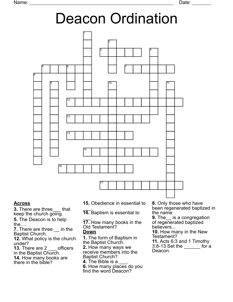 Deacon Ordination Crossword