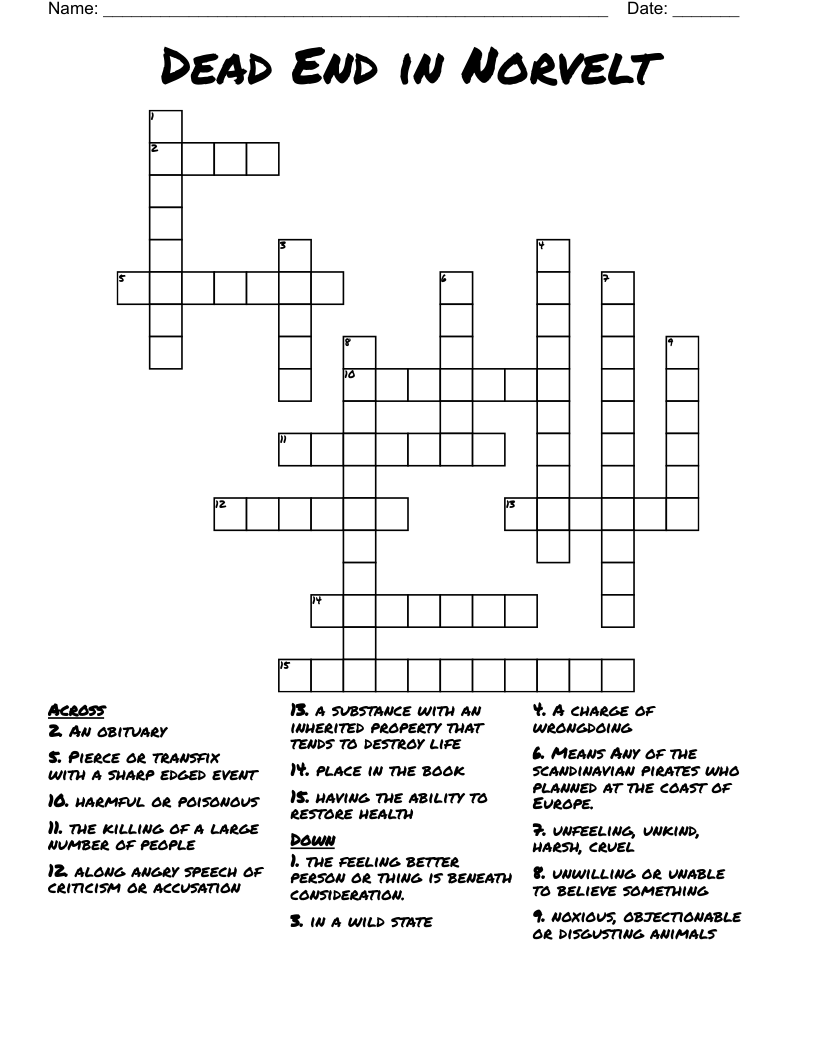 Dead End in Norvelt Crossword
