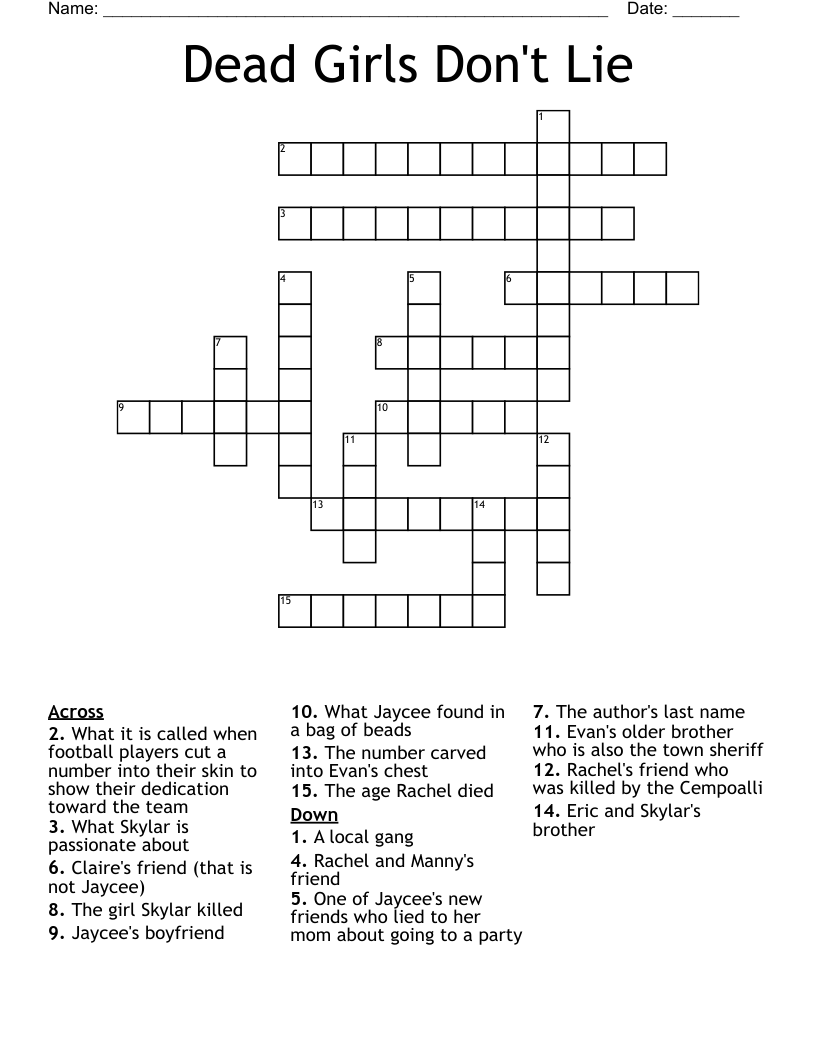 Dead Girls Don't Lie Crossword