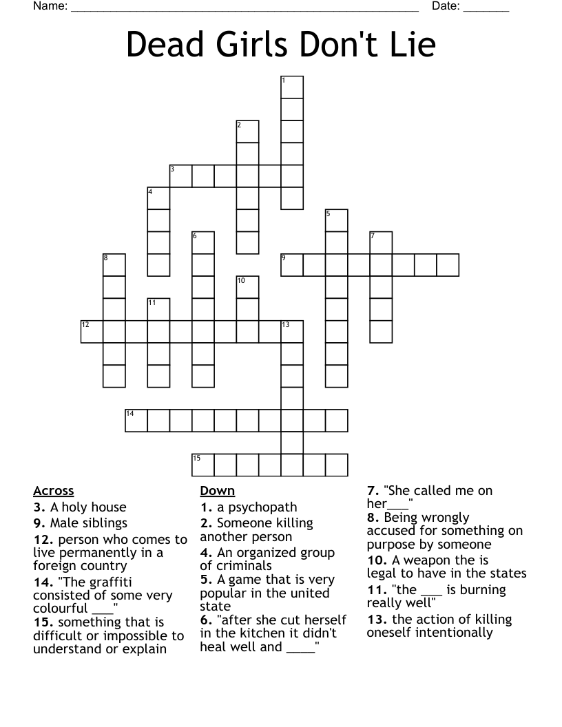 Dead Girls Don't Lie Crossword
