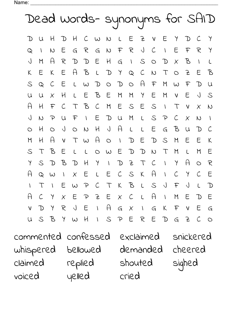 Dead Words- synonyms for SAID Word Search