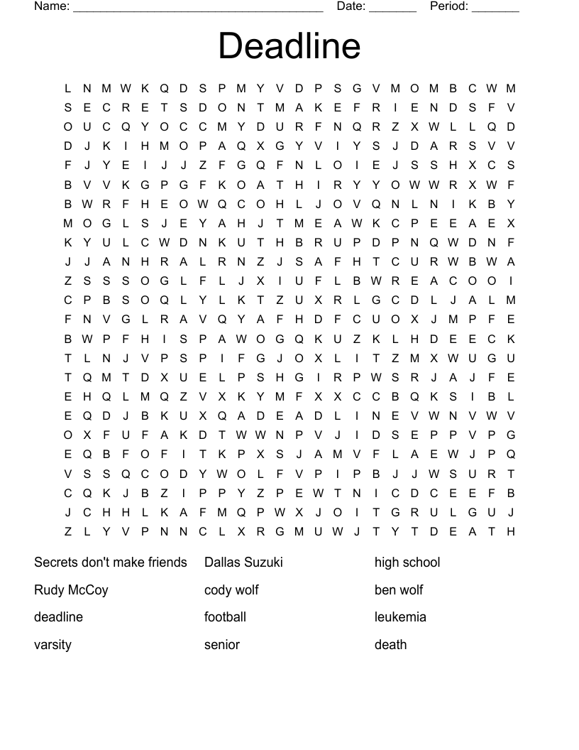 Deadline  Word Search