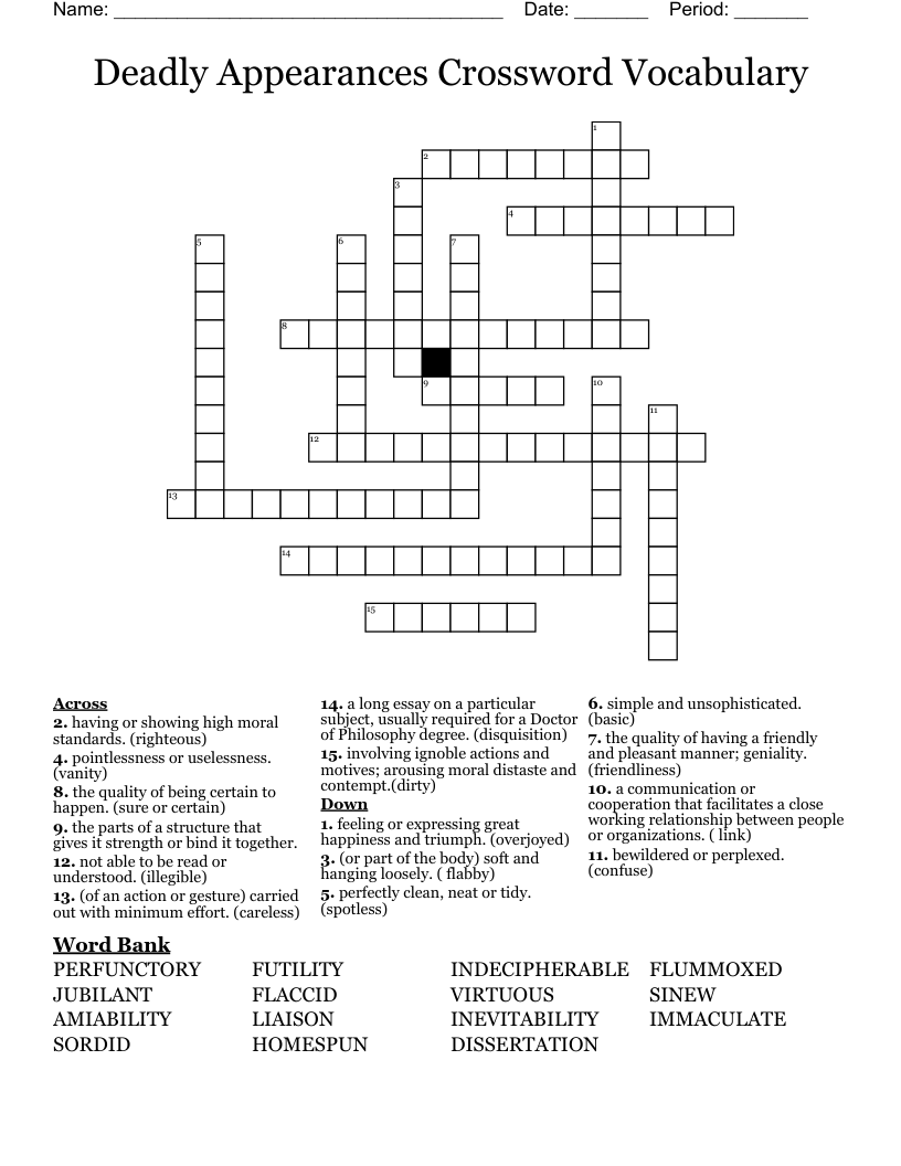 Deadly Appearances Crossword Vocabulary