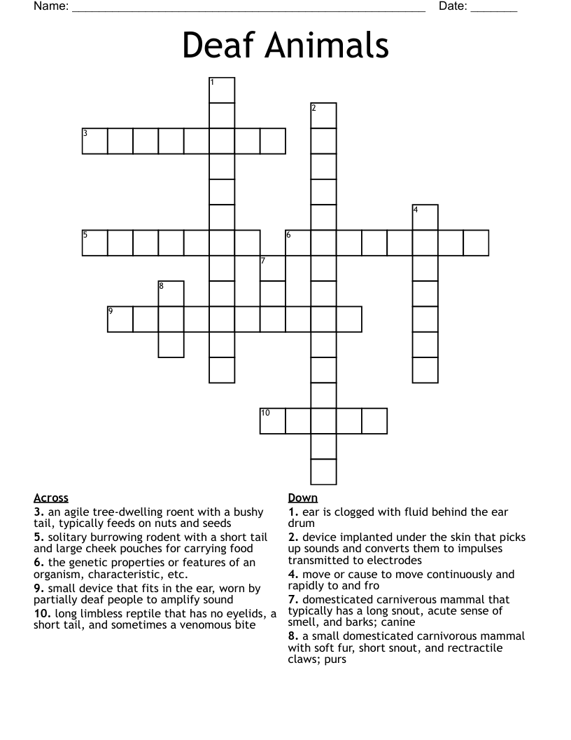 Deaf Animals  Crossword