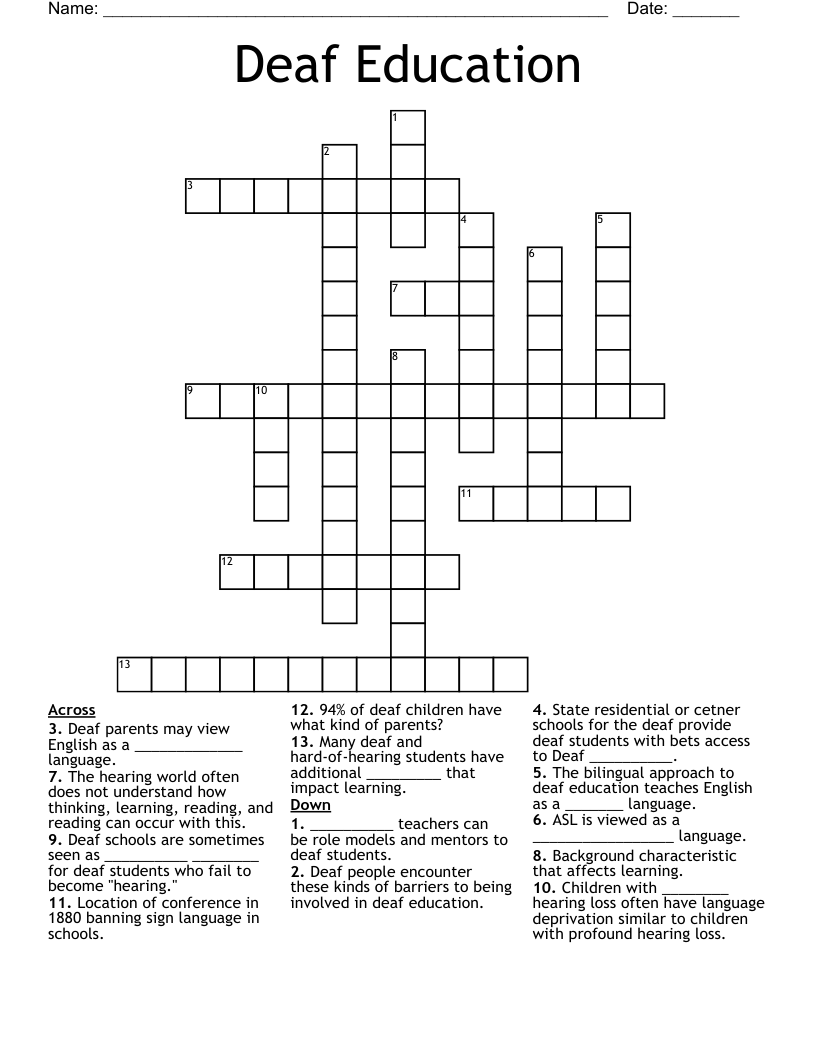 Deaf Education Crossword