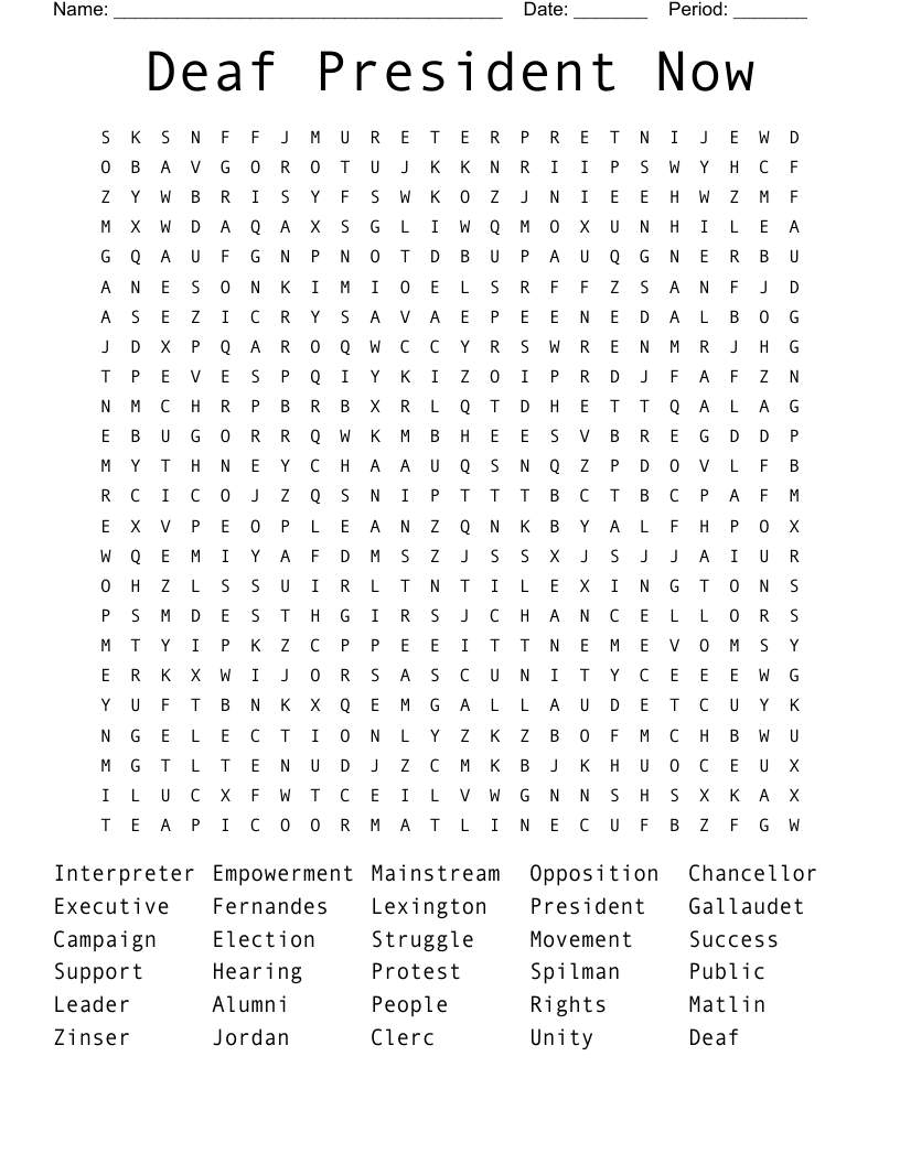 Deaf President Now Word Search