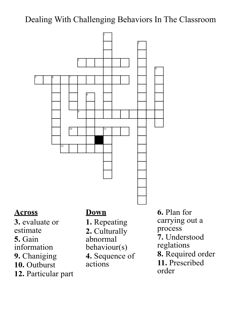 Dealing With Challenging Behaviors In The Classroom Crossword