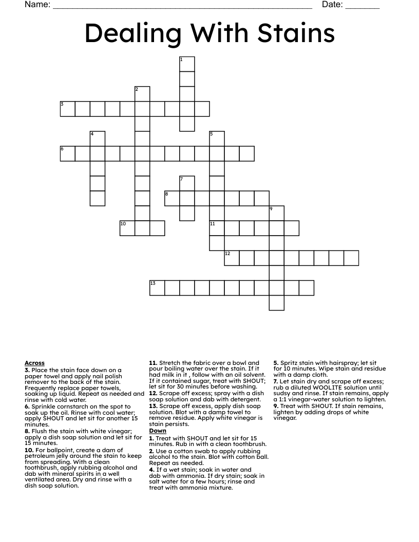 Dealing With Stains Crossword