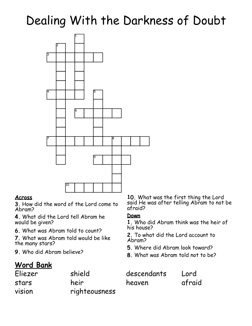 Dealing With the Darkness of Doubt Crossword