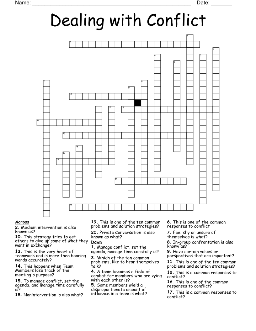 Dealing with Conflict Crossword