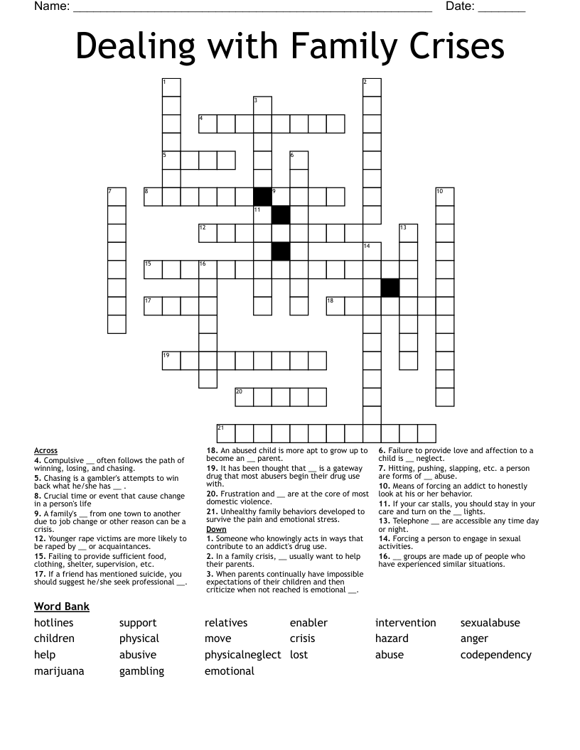 Dealing with Family Crises Crossword