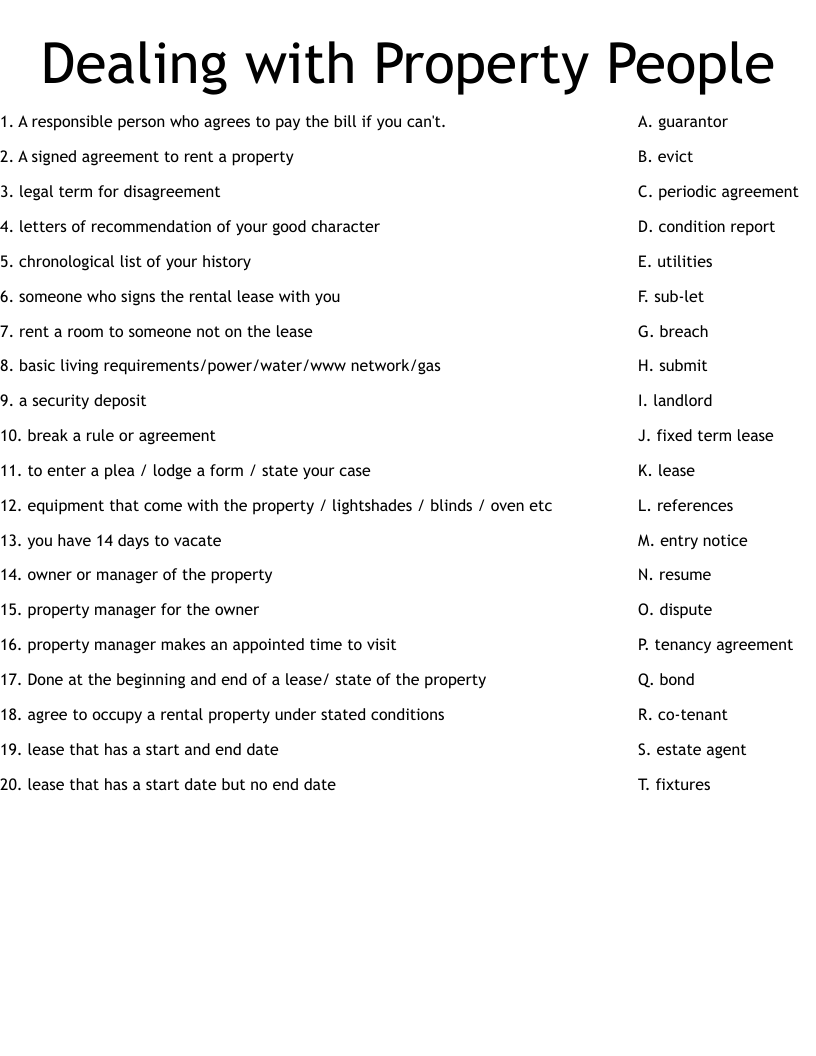 Dealing with Property People Worksheet