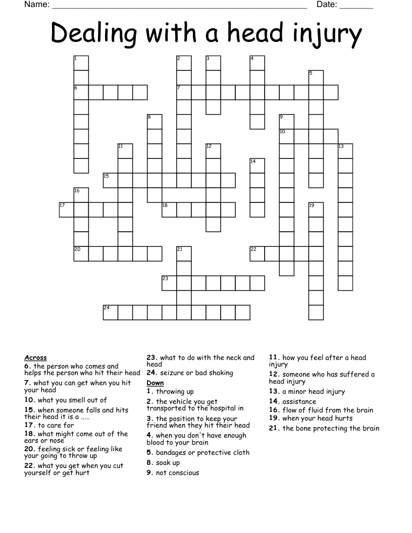 Dealing with a head injury Crossword