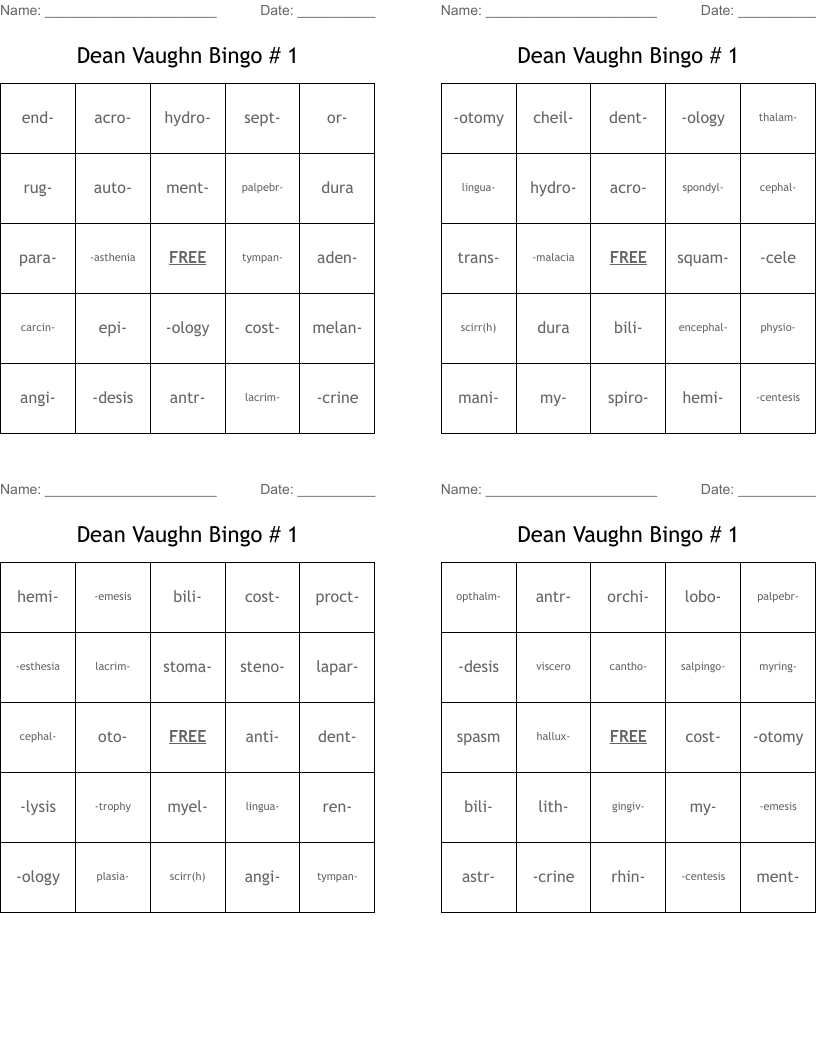 Dean Vaughn Bingo # 1