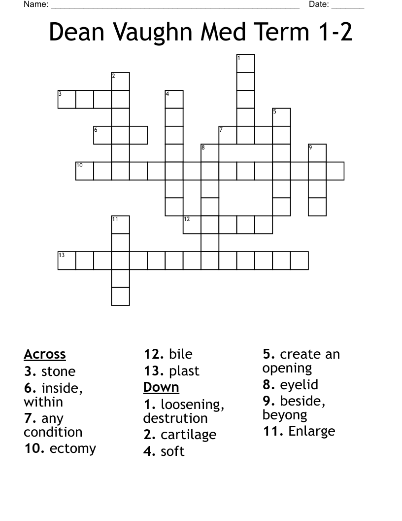 Dean Vaughn Med Term 1-2 Crossword