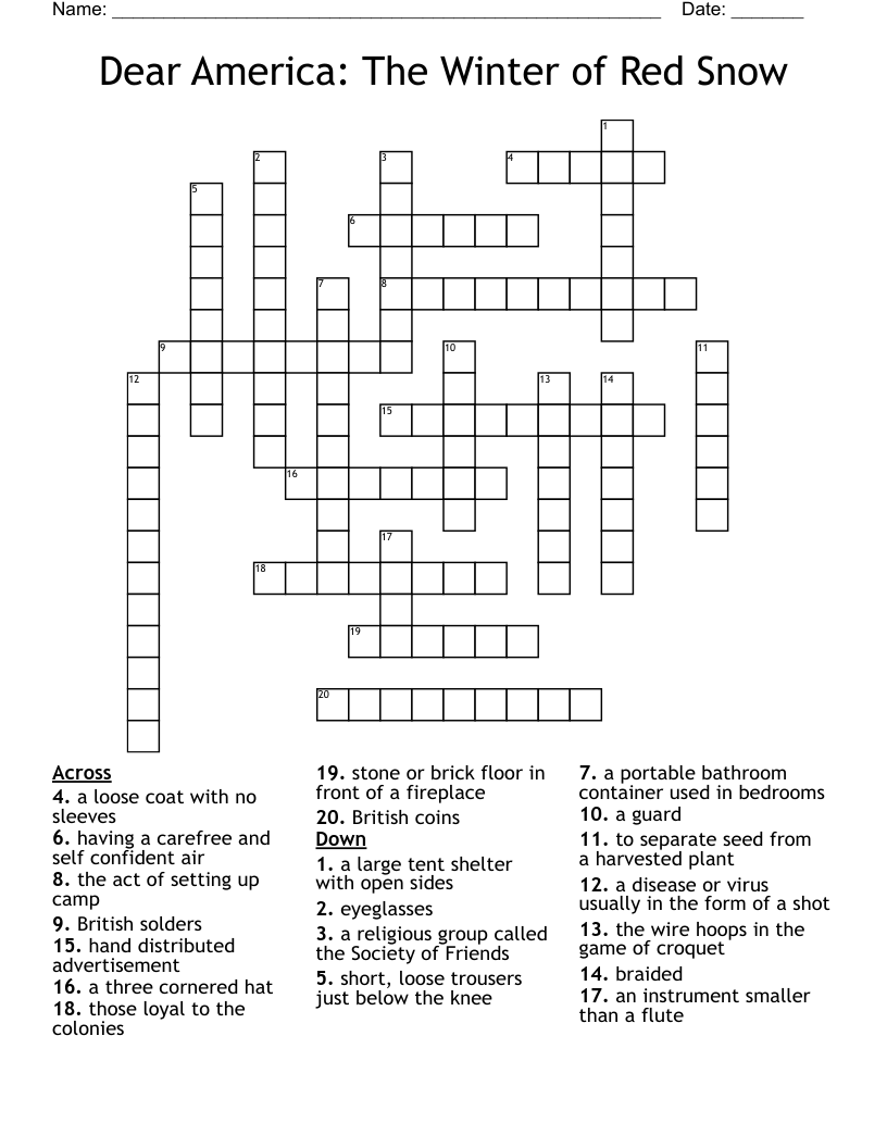 Dear America:  The Winter of Red Snow Crossword