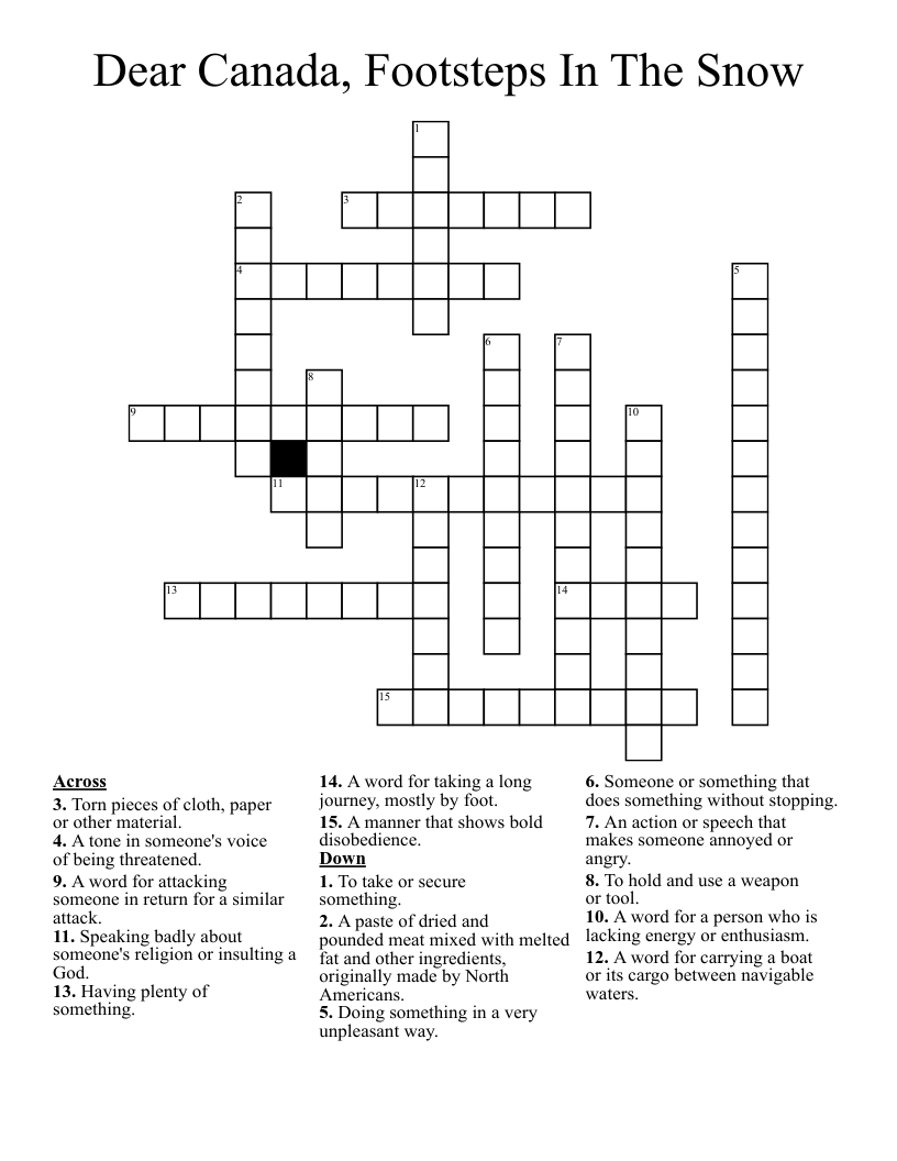 Dear Canada, Footsteps In The Snow Crossword