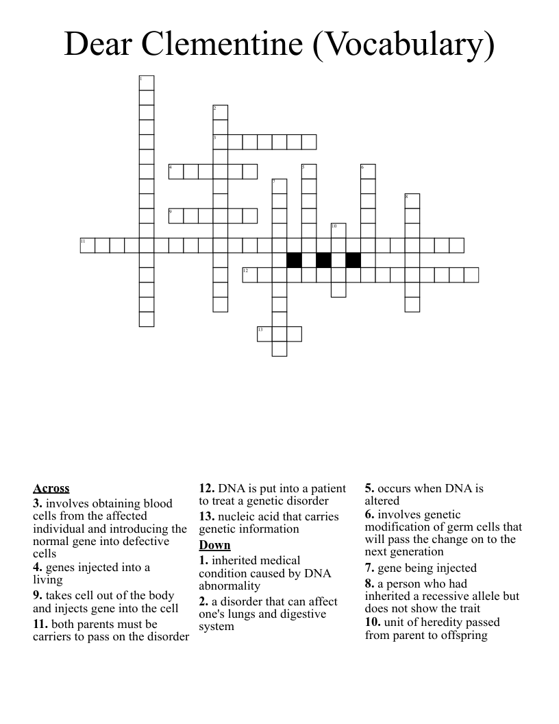 Dear Clementine (Vocabulary) Crossword