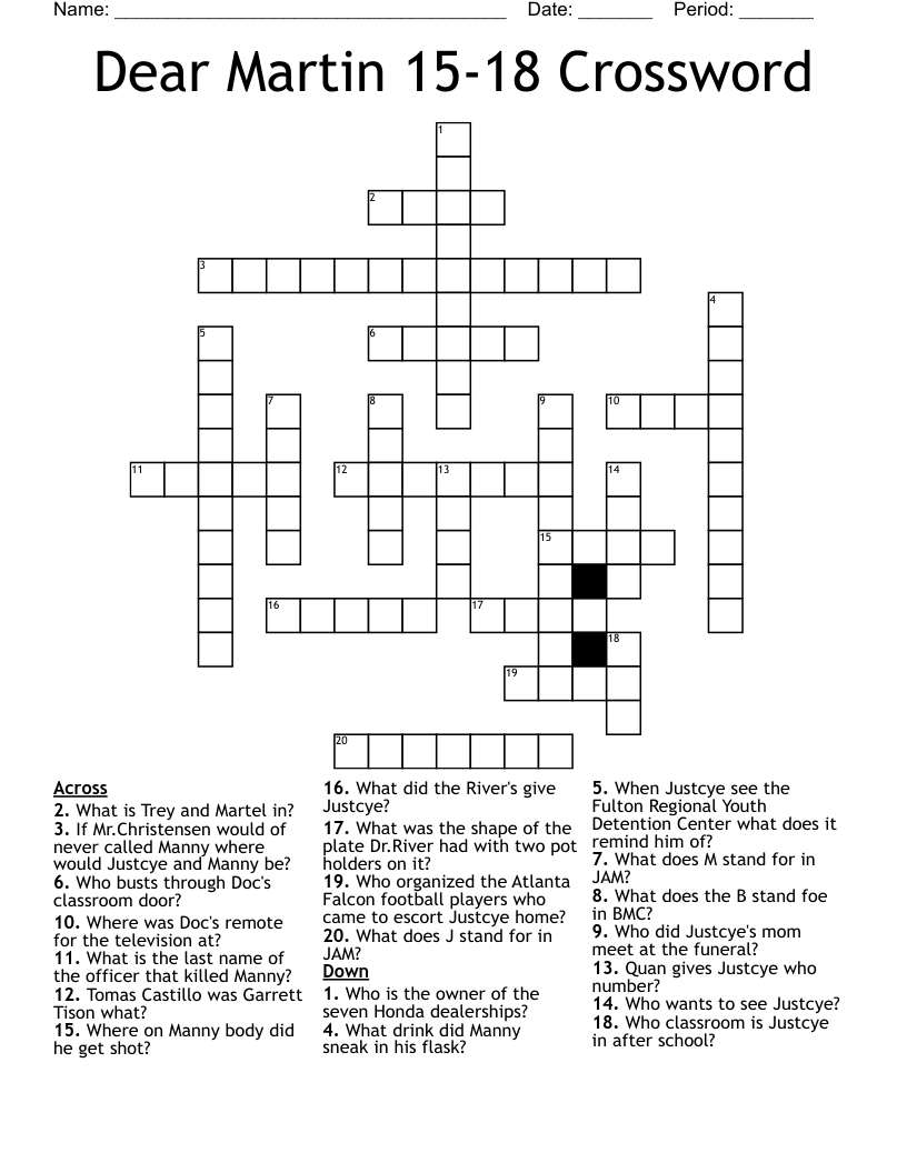 Dear Martin 15-18 Crossword