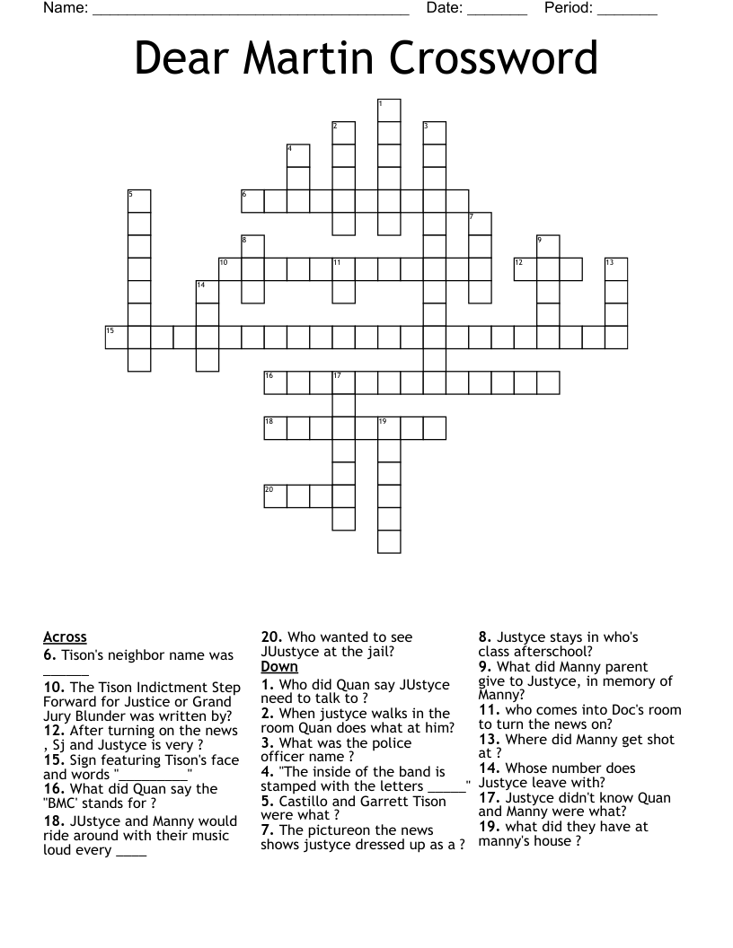 Dear Martin Crossword 