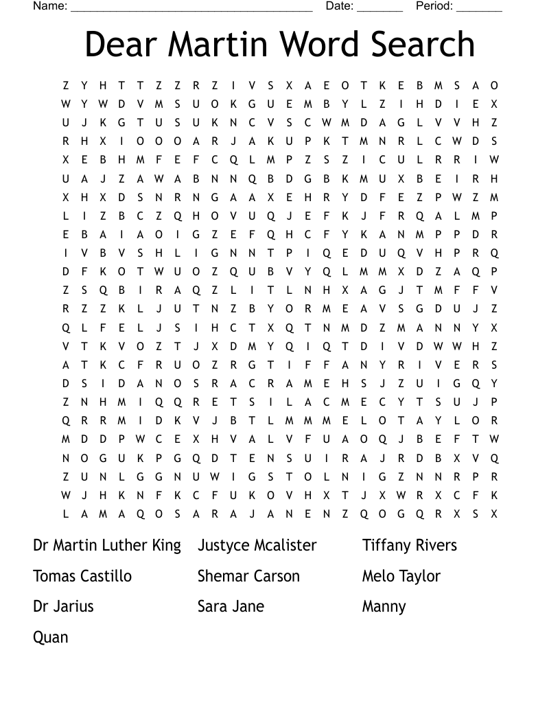 Dear Martin Word Search 
