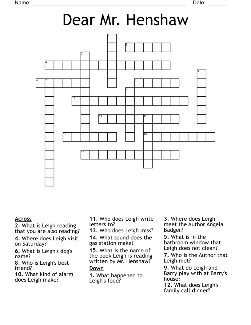 Dear Mr. Henshaw Crossword