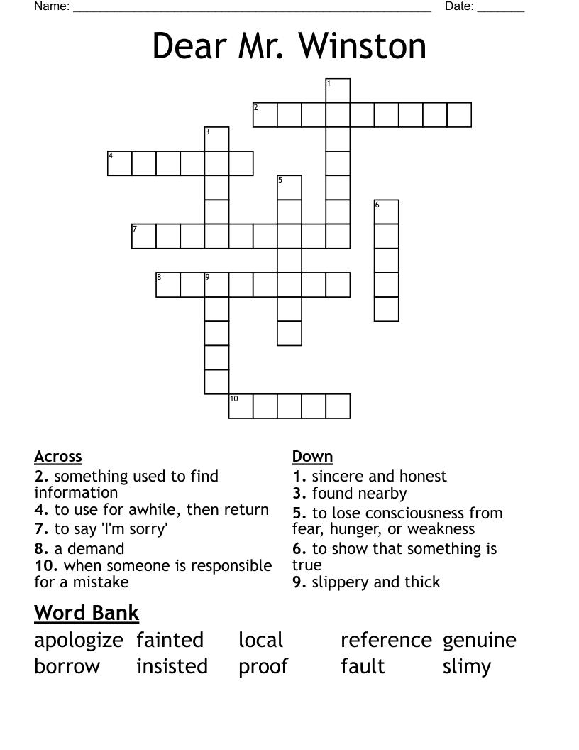 Dear Mr. Winston Crossword